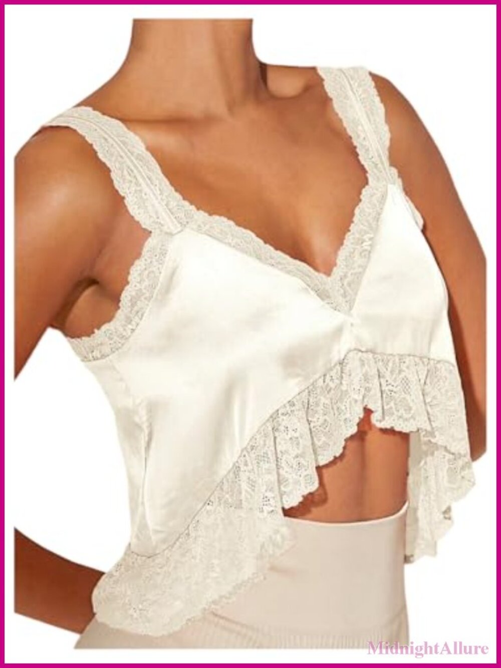 Satin Silk Crop Top Women Sleeveless Asymmetric Lace Tank Blouse